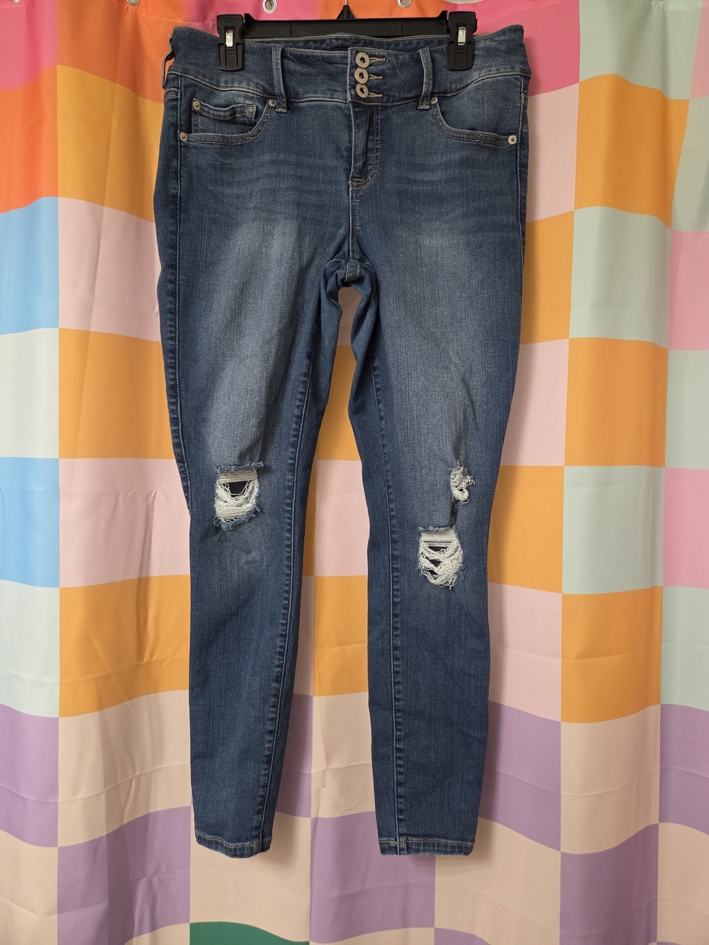 Torrid- Women’s Distressed Mid-Blue Skinny Jeans